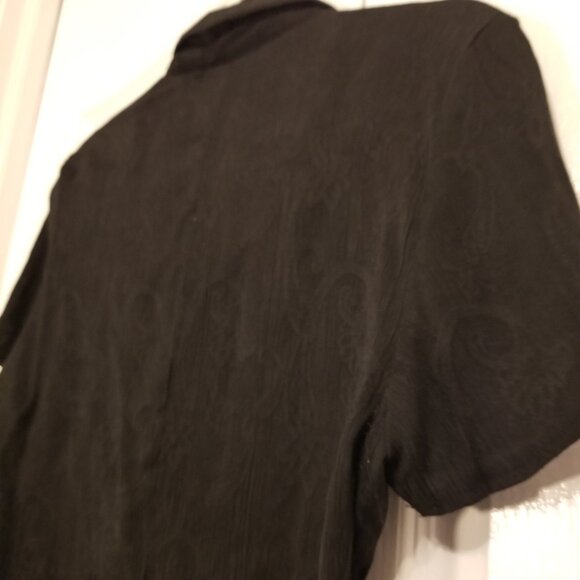 Vintage Sheer Textured Paisley Jacquard Cropped Black Button up Rouched Shirt - Picture 8 of 10